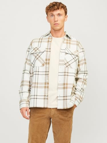 JACK&JONES JPRRAYMOND Melange Check Overshirt LS SN skjortjacka, Cloud Dancer/passform: Comfort FIT, XL