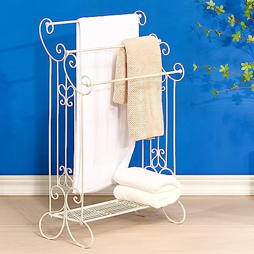 Porte-serviettes sur pied pour salle de bain à 3 barres en métal avec étagère de rangement, support de séchage autoportant pour serviettes de bain, serviettes à main, gants de toilette, accessoires de