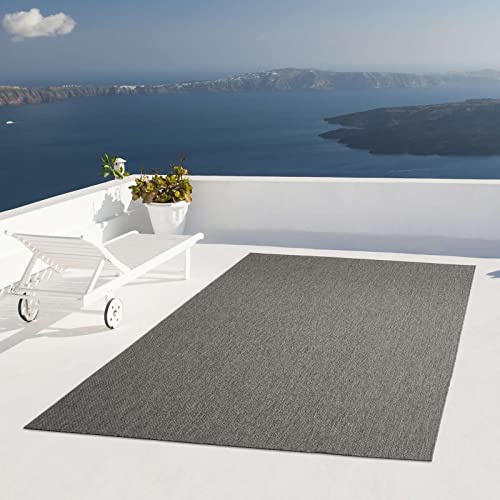 Taracarpet Outdoor Teppich Wetterfest Wohnzimmer Balkon Küchenteppich Flachgewebe Sisaloptik Einfarbig Uni anthrazit dunkelgrau 240x340 cm