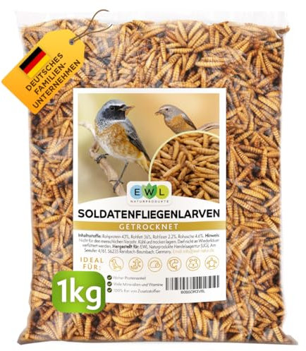 EWL Naturprodukte Soldatenfliegenlarven getrocknet, 1kg (6,5 Liter) Soldatenfliegenlarven, Vogelfutter, Fischfutter, Schildkrötenfutter, Igelfutter mit Insekten