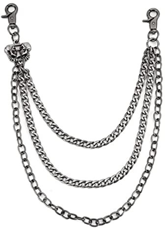 1 Pack Double Skull Head Pants Chain 3 Layer Ghost Head Waist Chain Belt Chain Wallet Pocket Chain for Trousers Jean Overalls, One Size, Nicht-Edelmetall, Ohne Edelstein.