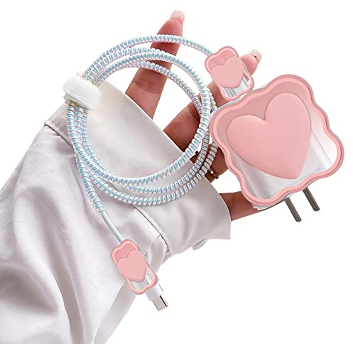 DiyGody Cute Waves DIY Cable Protector for iPhone Charger,Kawaii 3D Love Heart Design,Data Cable USB Charger Data Line Phone Wire Saver Protector for iPhone 11 12 13 14 Pro Max XS XR X 7 8 Plus-Pink