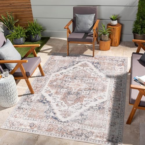 TOPICK Vintage Kurzflor waschbar faltbar Teppich Wohnzimmer 150x213 Hellrot | Orientalisch Teppich rutschfest Schlafzimme faltenfrei dünn antirutschunterlage Teppich Esszimmer Carpet Living Room Bedroom
