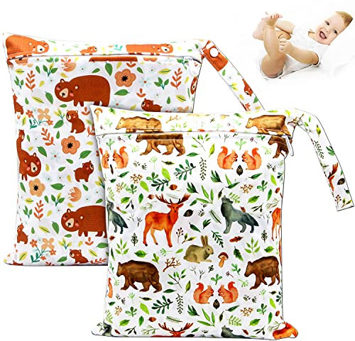 NTGRTY Windeltasche, 2 Stück, Nappy Bags, Wet Dry Bags, Wet Dirty Laundry Bag, Waterproof Dry Wet Bag, Diaper Bag for Babies Swimming Camping Travel Gym Workout Beach (Animal)