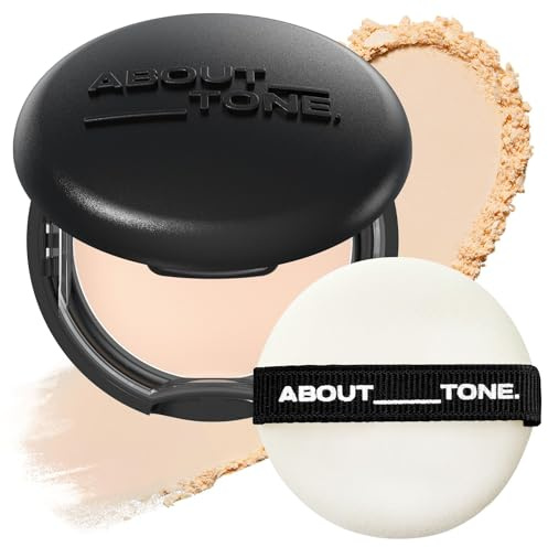 ABOUT TONE Blur Powder Pact 0.32oz - Pressed Powder Compact with Mirror and Puff Makeup Setting Finishing Blurring Natural Translucent Lightweight Face Sebum Oil Control Vegan Formula (03 NATURAL)