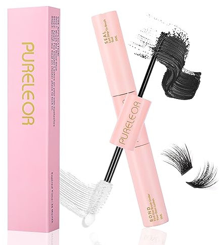 PURELEOR DIY Eyelash Extension Bond and Seal Strong Hold Gentle Comfortable Lash Adhesive for All Day Wear for Use With PURELEOR Cluster Eyelash Wispies Easy to Remove (Black)