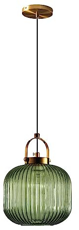 RENKTE Industrial Glass Pendant Light Vertical Striped E27 Pendant Lighting for Kitchen Island Bedroom Brass Pendant Lamp (Green, 20cm)