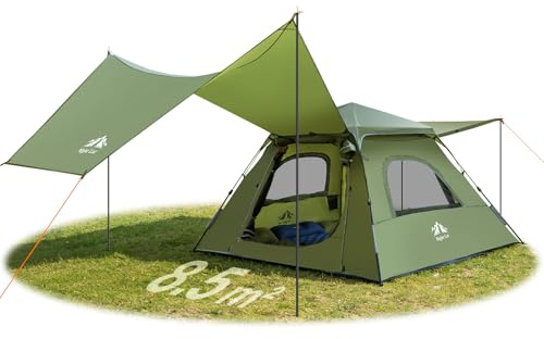 Night Cat 3-Person Camping Tent: Waterproof Instant Cabin Tent with Canopy Tarp for Family, 2-in-1 Canopy Tent with Porch Easy Setup