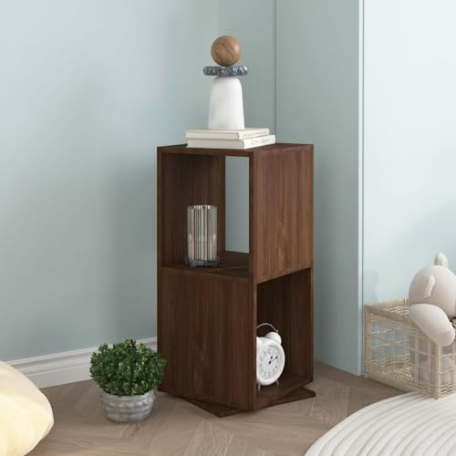 JUNZAI Drehregal, Standregal, Drehbares Bücherregal, Drehbares Regal, Bad Regal, Bücherturm Freistehend, Toilettenregal, Braun Eiche-Optik 34,5x34,5x147,5 cm Spanplatte