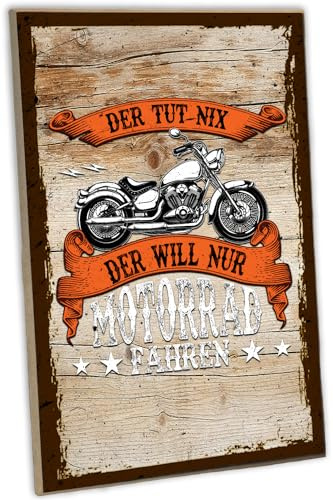 schilderkreis24 - Holzschild Motorrad - Der tut nix, der will nur Motorrad fahren - Wanddeko für Biker, 28x19 cm