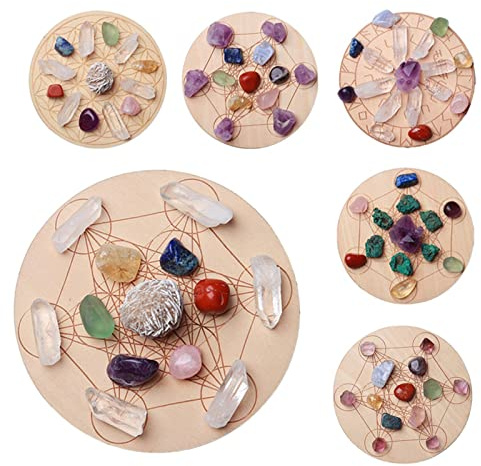 GAJUST 1 Set Natural Crystal Mixed Seven Stone + Seven Star Array Wood Plate Gravel Chips Home Decor Gift (Color : Cq4)