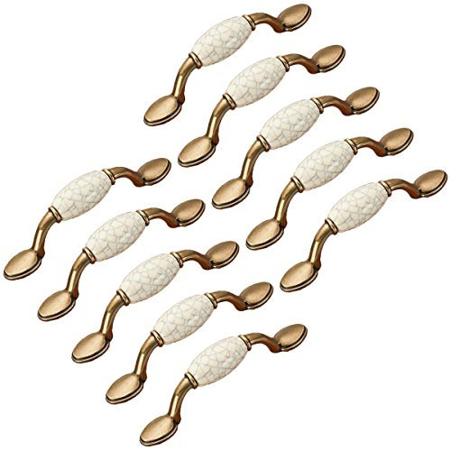 10 Stück antike Riss-Design-Garderobe-Türknäufe, Griffe, Marmor-Keramik-Schrank- und Schubladenknöpfe, Möbelbeschläge (BH 96 mm)
