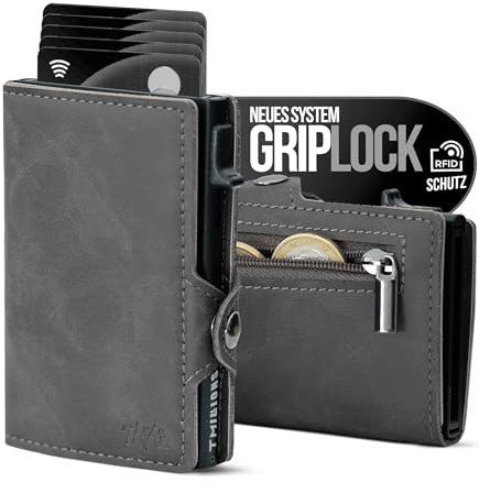 TMillions Kreditkartenetui für Herren, RFID-Leder, mit GripLock®-System und Diebstahlsicherung, NFC – automatischer Pop-Up-Kartenhalter, intelligente Geldbörse für 6 bis 12 Karten