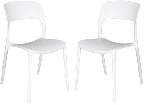 eacommerce Set 2 Sedie in polipropilene impilabili da giardino bar ristoranti Patio da esterno e interno Design Cucina (Set 2 Sedie, Bianco)