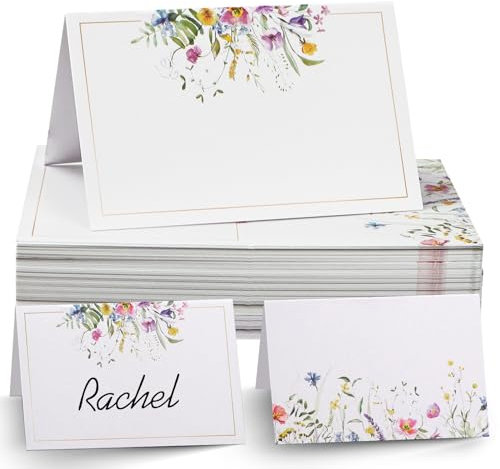 50pz Segnaposto Fiori Matrimonio Prima Comunione Battesimo Cresima Bambini Compleanno Laurea, Cartellini Segnaposto Tavolo, Cartoncino Bigliettini Decorazione Feste