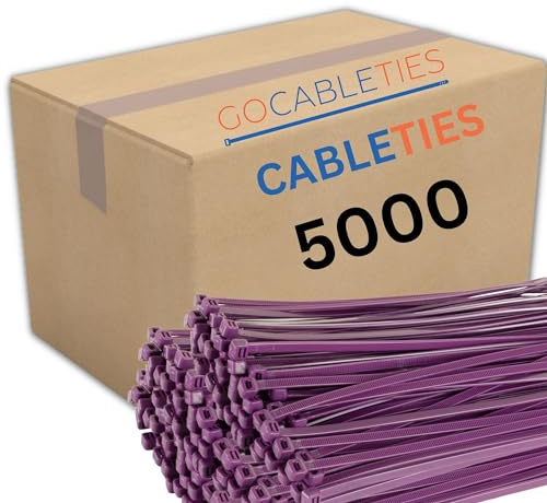 Gocableties Purple Cable Ties, 200mm x 4.8mm, Bulk Pack of 5000, 8” Premium Nylon Zip Ties, Multi-Purpose Plastic Tie Wraps, Secure Self-Locking Mechanism, for Home, Garden, Office and DIY