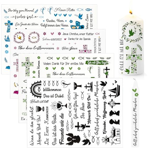 Kerzentattoos, 4 Stück Taufkerze, Taufe Deko, Kerzen Tattoo Kerzen Dekorieren, Danke für Taufkerze basteln, Perfekte Dekoration für Kerze Tasse DIY Geschenk