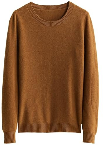 Chanyarn Damen 100% Merinowolle Pullover Rundhals 2025 Herbst Winter Warmer Weicher Leichter Langarm Strickpullover (Karamell, L)