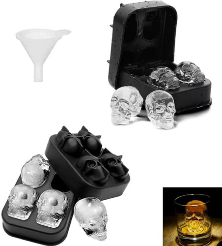 Molde Bandeja del Cubo de Hielo cráneo,2 piezas 3D Cubitera Hielo Molde,Hielo Molde Hielo Cubitos,para cócteles,Cualquier Bebida,hornear,azúcar,Con mini embudo