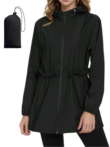 SotRong Lätt vattentät jacka dam tunn sommarjacka packbar regnrock huva trenchcoat utomhus vandring löpning promenader camping vindjacka jacka