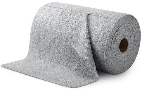 Jinavoty Rollo de paño de limpieza de microfibra, lavable, reutilizable, de microfibra, suave, absorbente, para cocina, hogar, coche (gris, 50 hojas)