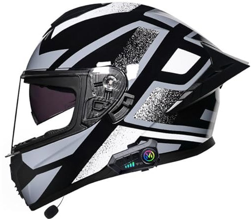 Motorradhelm Mit Bluetooth Integriert Klapphelm, ECE Zertifiziert Integralhelm Mit Anti-Fog-Doppelspiegel Für Erwachsene Damen Und Herren 6,S(55~56CM)