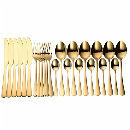 Set di posate Set di posate dorate Forchette in acciaio inossidabile Cucchiai Coltelli Utensili da tavola completi Set di stoviglie riutilizzabili Set di stoviglie Decorazione ecologica in acciai