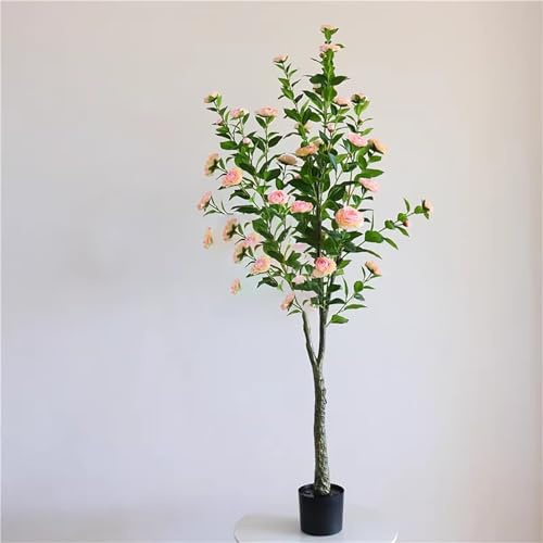 Elitix Artificial Tree Outdoor Faux Camellia Tree Flower Plant In Pot, Plastic Artificial Potted Plant Simulation Bonsai Tree, Stunning Feaux Flowers for Home Decor(5ft)