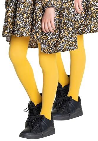 Looksy, confezione da 2 paia di collant opachi per ragazze, 40 DEN, in morbida microfibra, con piede, collant per bambini, per danza, scuola, balletto, età 3-12 [Prodotto in Italia], Yellow, 11-12