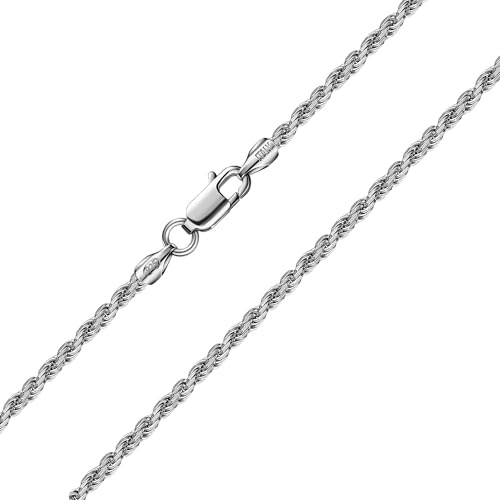 Ataria Kordelkette 925 Sterling Silber Herren & Damen – Halskette rhodiniert 50 cm, 2 mm – Gedrehte Silberkette massiv, markant & langlebig