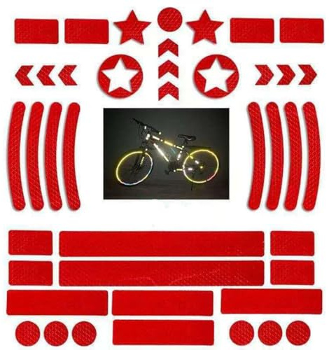 Autocollants réfléchissants vélo - Lot de 42, sécurité nuit（rouge)