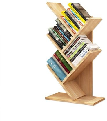 Offenes hölzernes Baumbücherregal - hölzernes Schreibtisch-Organizer-Regal, multifunktionales Präsentationsregal, für Bücher, Zeitschriften, CDs, 5-stöckiges bodenstehendes Bücherregal, für das Wohn