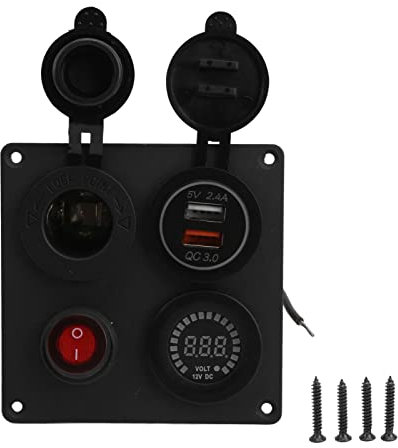 LOCADENCE 1 Gang Wippschalterfeld, 12 24 V Wippschalter mit Dual QC3.0 USB Anschluss, Voltmeter Zigarettenanzünderhalter für Yachten, Limousinen, Busse