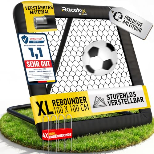 Racetex Rebounder da calcio 100x100 cm [CON Cover] – Rebounder per calcio con struttura robusta – Regolabile in continuo – Ideale per allenamento calcio di tiri, passaggi e controllo palla