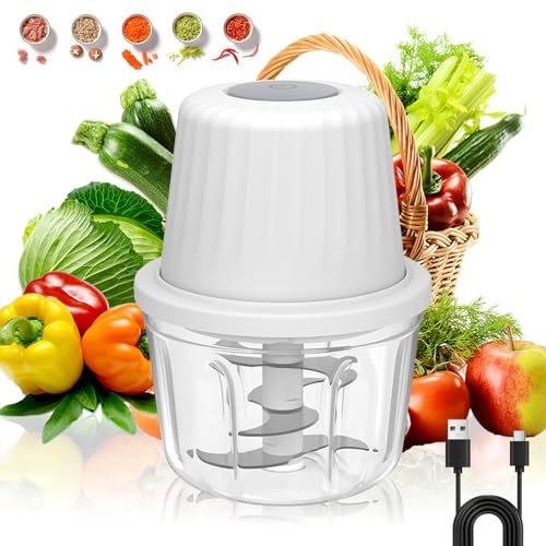 Tritatutto da Cucina Elettrico, 400 ml, 6 lame, Mini Frullatore Elettrico cavo di Ricarica Tipo C, Multifunzionale Tritatutto Elettrico, per Carne, Verdure, Cipolle e Frutta