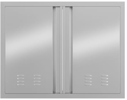 Outdoor-Küchentüren, 61 x 61 cm, robuste 304 Edelstahl, Grill-Zugangstür mit versenktem Griff und Belüftungsöffnungen, für Außenküche und Grillinsel, silberfarben