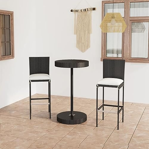 Xichuzi 3-TLG. Gartenbar-Set mit Kissen, Bistro-Set, Gartenset Tisch Und Stühle, Balkontisch, Balkon Möbel Für Kleinen Balkon, Bistrotisch, Terrassenmöbel, Gartentisch, Poly Rattan Schwarz