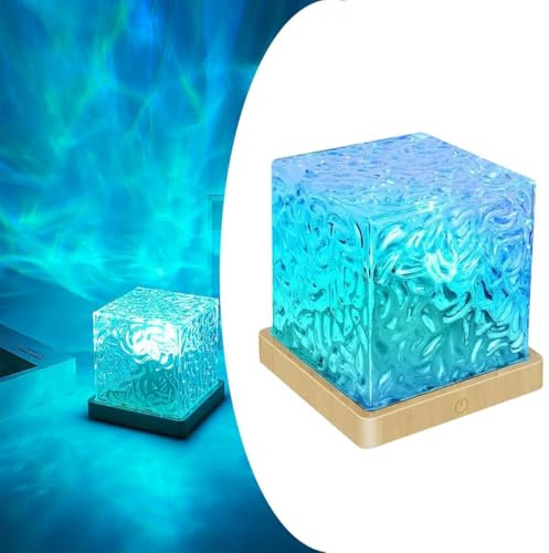 WaveQube Lamp – Cordless Ocean Wave Projector with RGB Colors, Rechargeable Water Ripple Light for Bedroom, Meditation, or Ambient Decor(Cube)