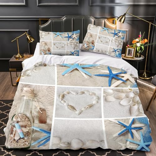 RFFLUX 3D Marine Bettwäsche Set 135x200 cm 2teilig Weiche und Angenehme Microfaser Bettwäsche Strand Maritim Bettbezug Kinderbettwäsche mit Kissenbezug 80x80 cm（Stil 8-4）