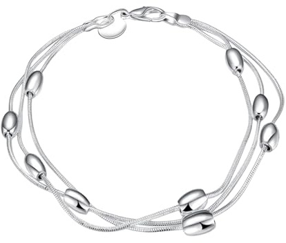 RUGBOL Pulsera de Plata para Mujer, Joyería con Cuentas, Pulsera de Plata, Regalos para Damas, Pulsera Ajustable para Mujer