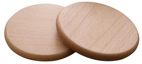 CALFOVERA 2 sottobicchiere Rotondo in Legno da 3.5 Pollici per Bevande Portabicchieri in Legno Protezione Piatta per Tavolo Tappetini per Tazze da caffè in Legno di Faggio Naturale Piattini