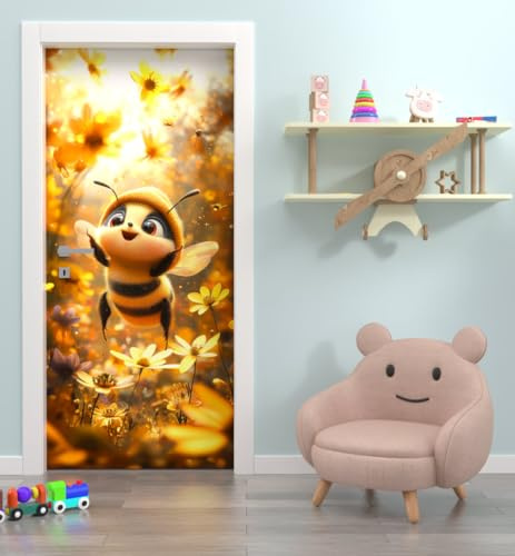 MyMaxxi Türtapete selbstklebend - Einteilige Türfolie 90x200 cm - Motiv: Bienchen im Blumenfeld Türklebefolie zum verschönern & bekleben der Tür - Türaufkleber aus Klebefolie