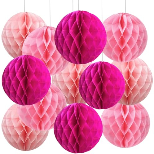 We Moment Zone 12 Stück Rosa Papier Wabenbälle,Seidenpapier Honeycomb Balls for Rosa Party Dekoration(6inch，10inch)