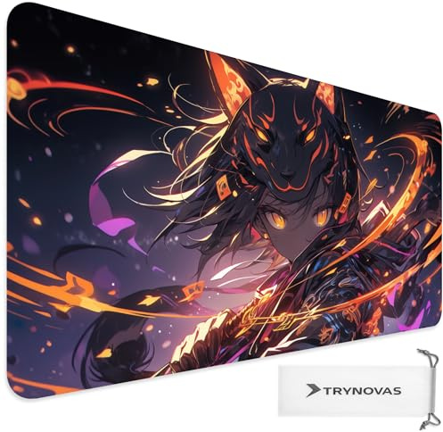 TRYNOVAS Tappetino Mouse Gaming XL 80 x 30 cm, Demon Girl Anime Dark Fantasy, Base Antiscivolo e Bordi Cuciti, Spessore 3 mm