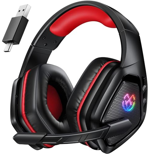 Tatybo Cascos Gaming Inalámbricos 7.1 para Ps5/Ps4/PC, Auriculares Bluetooth con Micrófono con Cancelación de Ruido, 2.4GHz USB-C, 40H+ Batería para Switch/Mac/Portátil