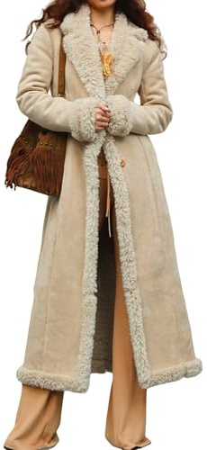 Cappotti Invernali Lunghi per le Donne in Ecopelle Pelle Scamosciata Tosatura Giacca Fuzzy Sherpa Foderato Trench Cappotto Business Cappotto Casual (Beige,S)