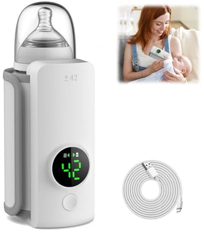 Flaschenwärmer, 6000 mAh Tragbarer Flaschenwärmer Baby Unterwegs mit 6 Einstellbare Temperatur und LCD-Display, USB Drahtloser Milchwärmerhülle für Babyflaschen mit Durchmesser bis 6,5 cm