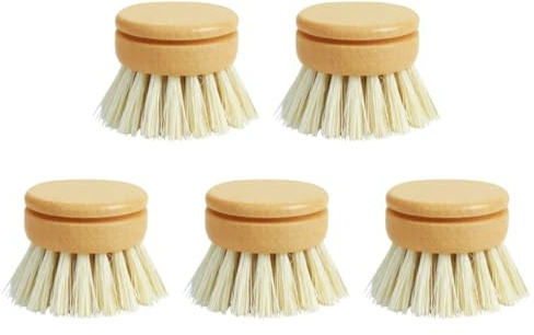 Wooden Scrubbing Brush|Eco-Friendly Dish Brush Replacement Heads - 5 Pieces Natural Sisal Hemp and Beech Wood Scrubbing Brushes