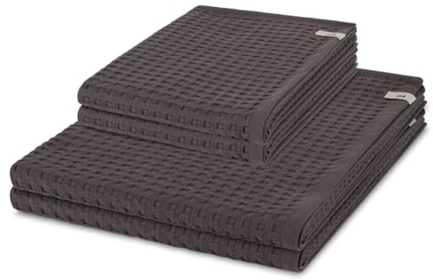 Möve Piquée 4-teiliges Handtuch-Set – 2X Handtücher & 2X Duschtücher – Waffelpiqué aus 100% Baumwolle – Extra weich, saugfähig & pflegeleicht mit Kordelaufhänger – Sanftes Massagegefühl (Graphite)