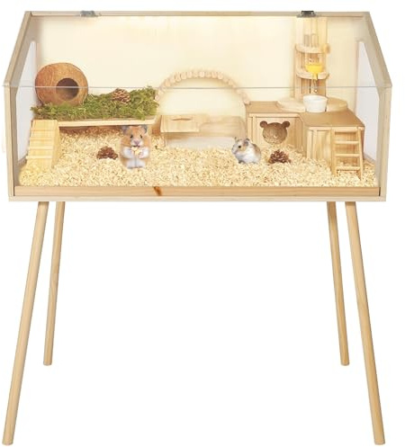 RBFGYIOP Großer Holz-Lebensraum für Kleintiere – Hamsterkäfig mit Beinen, Acryl-Fenster, aufklappbares Dach, einfacher Zugang, Belüftung, ideal für syrische Hamster